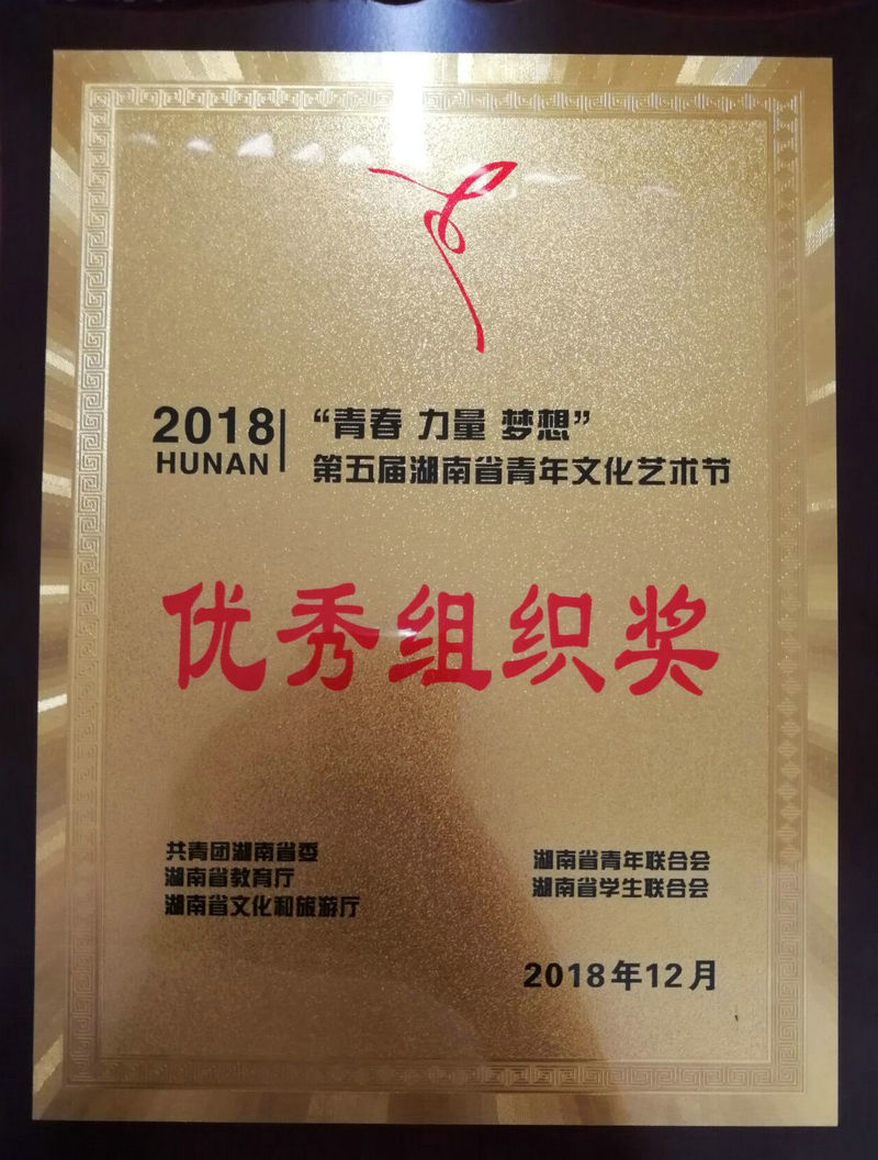 我校团委获得第五届省青年文化艺术节优秀组织奖